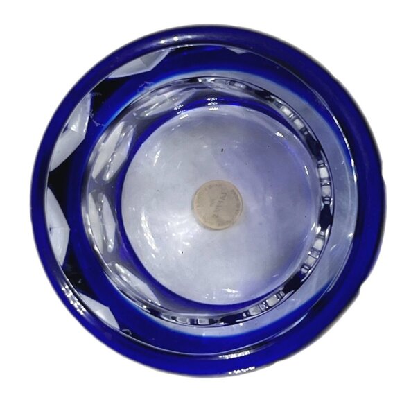 VTG PLATA LAPPAS Hand Blown Cut to Clear Crystal Cobalt Blue Candle Holder Jar - Picture 7 of 10